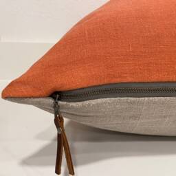 "Orange Pillow Cover Linen 100% Exposed Zipper-Leather Pull 20x20"" 22x22"" 24x24"" 14x24"