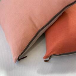 "Orange Pillow Cover Linen 100% Exposed Zipper-Leather Pull 20x20"" 22x22"" 24x24"" 14x24" - thumbnail 4