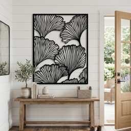 Metal Ginkgo Leaf Wall Art, Modern Botanical Line Decor, Large Bedroom Hanging Sign - thumbnail 3