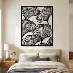 Metal Ginkgo Leaf Wall Art, Modern Botanical Line Decor, Large Bedroom Hanging Sign - thumbnail 2