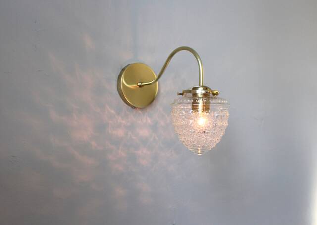 Brass Gooseneck Sconce Lamp, Modern Wall Mounted Lighting Fixture, Textured Acorn Glass Shade, Or Black, Wire in Plug - image 1