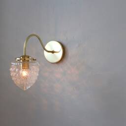 Brass Gooseneck Sconce Lamp, Modern Wall Mounted Lighting Fixture, Textured Acorn Glass Shade, Or Black, Wire in Plug - thumbnail 2