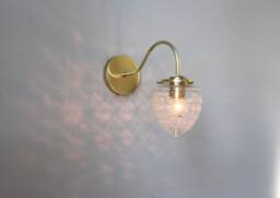 Brass Gooseneck Sconce Lamp, Modern Wall Mounted Lighting Fixture, Textured Acorn Glass Shade, Or Black, Wire in Plug - thumbnail 1