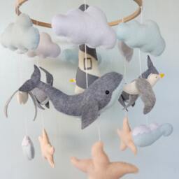 Handmade Whale Baby Mobile Felt Nursery Decor - thumbnail 3