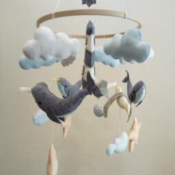 Handmade Whale Baby Mobile Felt Nursery Decor - thumbnail 2