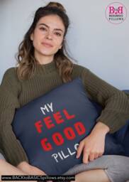 My Feel Good Pillow, Home Decor, Comforting Decor, Back To School Pillow, White, Red, Blue, Caring Gifts, Modern Pillows, Dorm Room Pillow - thumbnail 1
