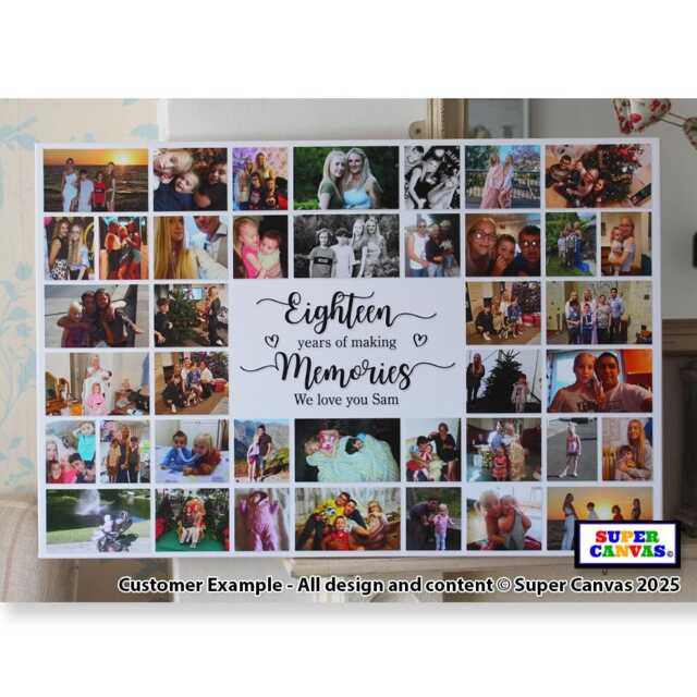Happy 18Th Birthday Son Daughter Sister Grandson Friend Brother 40 Photo Party Display Board Collage Framed Canvas Print Gift - image 1