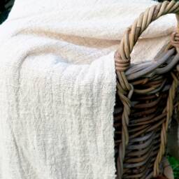 Handwoven Organic Cotton Throw Blanket, Ivory Fringe - thumbnail 2
