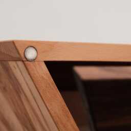 Floating Walnut & Beechwood Storage Cabinet With Drop-Down Door, Narrow Entryway Console Brass Handle, Hanging Hallway Shelf - thumbnail 4