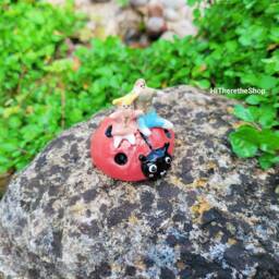 Personalised Little Persons Or Family On Ladybird Handmade Ceramic Figurine. Siblings Family Best Friends Kids Childrens Custom Gift Idea - thumbnail 2