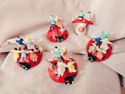 Personalised Little Persons Or Family On Ladybird Handmade Ceramic Figurine. Siblings Family Best Friends Kids Childrens Custom Gift Idea