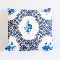 Blue Floral Pillow Cover, Blue & White Cushion Rose Romantic Throw Pillow, Botanical - thumbnail 1