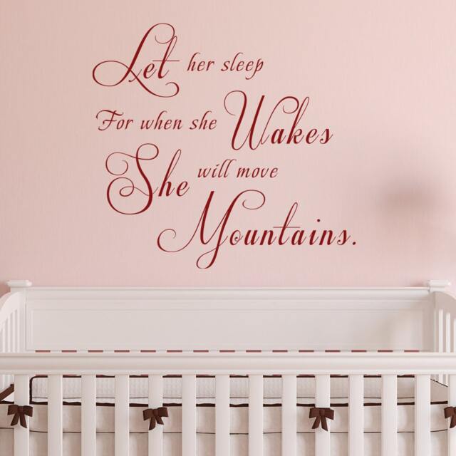 Let Her Sleep For When She Wakes Will Move Mountains Vinyl Wall Decal Quote - 083 - image 1