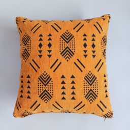 Moroccan Cushion Cover, Handmade Saffron Brocade Velvet Throw Pillow, Boho Tribal Cushion, Decorative Scatter 20''x20''/50x50 cm - thumbnail 4