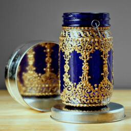 Henna Mason Jar Boho Desk Organizer, Bohemian Tealight Holder