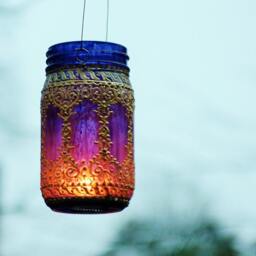 Henna Mason Jar Boho Desk Organizer, Bohemian Tealight Holder - thumbnail 2