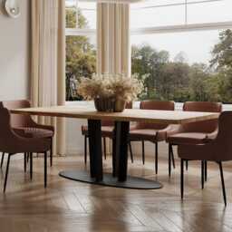 Solid Oak Dining Table Steel Leg 048