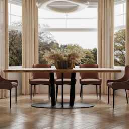 Solid Oak Dining Table Steel Leg 048 - thumbnail 2