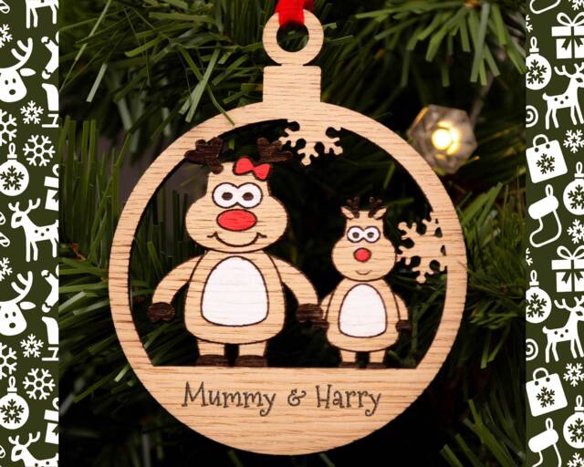 Single Mum Christmas Decoration, Personalised Bauble, Parent Ornament, Reindeer Boy Or Girl, Tree Santa - image 1