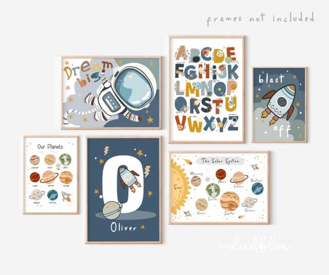 Personalised Space Set Of 6 Gallery Wall Prints in Bright Colours, Educational Toddler Bedroom & Playroom Decor, Kids Room Art - image 1