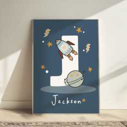 Personalised Space Set Of 6 Gallery Wall Prints in Bright Colours, Educational Toddler Bedroom & Playroom Decor, Kids Room Art - thumbnail 3