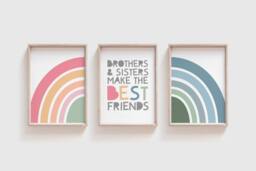 Set Of 3 Brother Sister Best Friends Prints, Rainbow Playroom Decor, Nursery Wall Art, Boys Bedroom Girls Decor - thumbnail 1