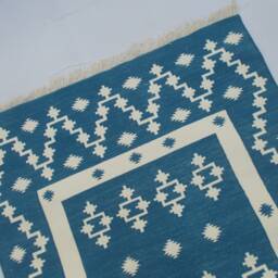 Multiple Sizes Indigo Blue Cotton Rug Dhurrie - Beautiful Colour & White - thumbnail 3