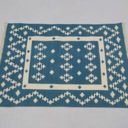 Multiple Sizes Indigo Blue Cotton Rug Dhurrie - Beautiful Colour & White - thumbnail 2