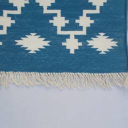 Multiple Sizes Indigo Blue Cotton Rug Dhurrie - Beautiful Colour & White - thumbnail 4