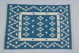 Multiple Sizes Indigo Blue Cotton Rug Dhurrie - Beautiful Colour & White