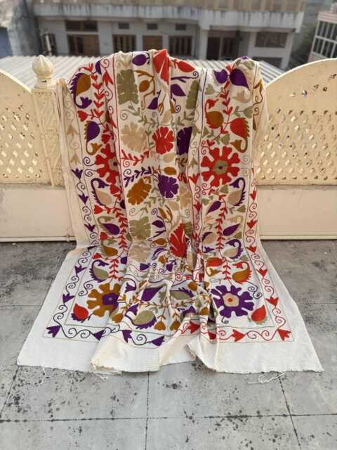 Cotton Suzani Quilt - Handmade Embroidery, Vibrant Boho Textile, Decorative Throw For Sofa Or Bedroom - image 1