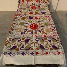 Cotton Suzani Quilt - Handmade Embroidery, Vibrant Boho Textile, Decorative Throw For Sofa Or Bedroom - thumbnail 2