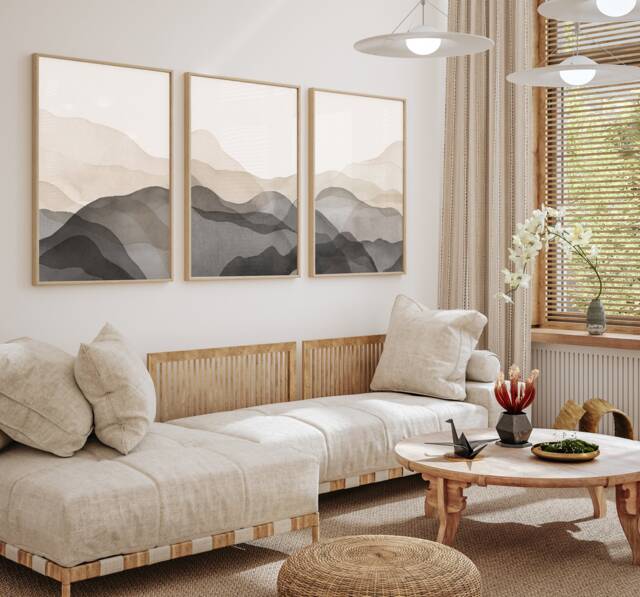 Set Of 3, Geometric Abstract Art, Black Neutral Beige, Living Room Wall Art Poster Prints Home Decor, A5, A4, A3 A3+ A2 Sizes, Fast Delivery - image 1