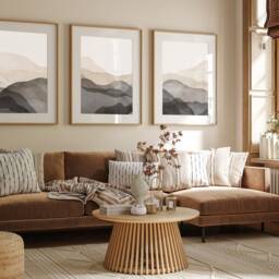 Set Of 3, Geometric Abstract Art, Black Neutral Beige, Living Room Wall Art Poster Prints Home Decor, A5, A4, A3 A3+ A2 Sizes, Fast Delivery - thumbnail 2