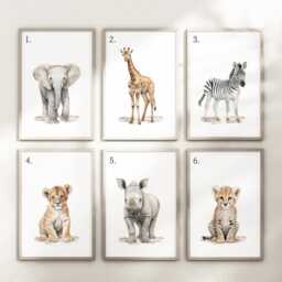 Choose Your Own Safari Jungle Animal - Set Of Unframed Prints Elephant Giraffe Zebra Lion Tiger Monkey A4 A3 Nursery Neutral - thumbnail 2