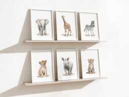 Choose Your Own Safari Jungle Animal - Set Of Unframed Prints Elephant Giraffe Zebra Lion Tiger Monkey A4 A3 Nursery Neutral - thumbnail 1