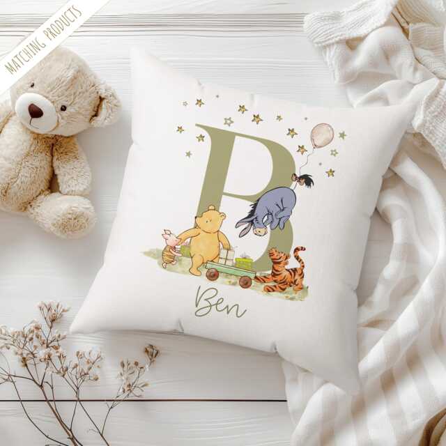 Personalised Winnie The Pooh Name Cushion - Custom Birthday Gift Christening Baby Shower Baptism Memory Box Bd189 - image 1