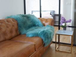 Sheepskin Light Blue Aqua Color Throw Genuine Leather Wool Carpet Dyed Decorative Rug Light Blue Comfy, Cozy, Hair Is Very Thick, Shiny - thumbnail 1