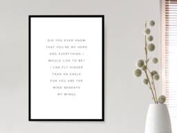 You're My Hero, Wind Beneath Wings - Wall Print Home Decor Gift Bespoke Poster A5 A4 A3 Framed - thumbnail 1
