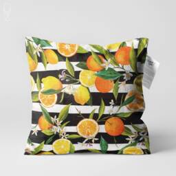 Cushion Cover With Orange & Lemon & Black Striped - Double Sided Printing On Soft Chenille Fabric Multi Size Options Oeko-Tex?? - thumbnail 1