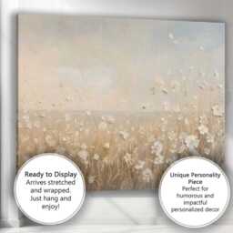 Delicate Ivory Wildflower Meadow Neutral Botanical Landscape Canvas Wall Art Print Decor Picture Ready To Hang - thumbnail 3
