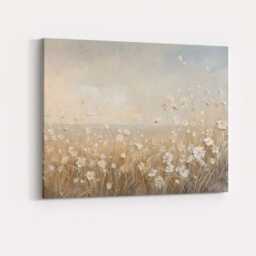 Delicate Ivory Wildflower Meadow Neutral Botanical Landscape Canvas Wall Art Print Decor Picture Ready To Hang - thumbnail 4