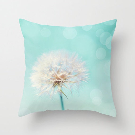 Dandelion Pillow Case - Flower Cover Nature Teal & White 16x16 18x18 20x20 - image 1
