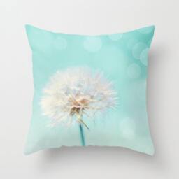 Dandelion Pillow Case - Flower Cover Nature Teal & White 16x16 18x18 20x20
