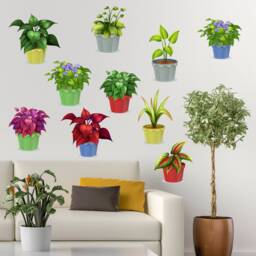 Plant Wall Sticker - Set Of 10 Potted Plants Decal Art Nature - thumbnail 1