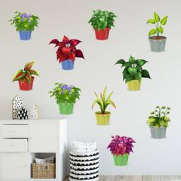 Plant Wall Sticker - Set Of 10 Potted Plants Decal Art Nature - thumbnail 2