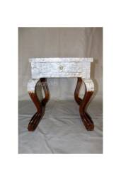 Mother Of Pearl Inlay Coffee Table Teak Wood End With Drawer - thumbnail 1