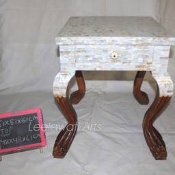 Mother Of Pearl Inlay Coffee Table Teak Wood End With Drawer - thumbnail 4