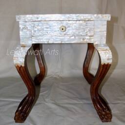 Mother Of Pearl Inlay Coffee Table Teak Wood End With Drawer - thumbnail 3