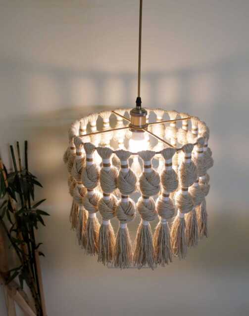 Handwoven Jute Boho Pendant Light, Unique Chandelier, Ceiling Light Fixtures For Hotels, Restaurants, & Caf??s , Macrame Tassel Lampshade - image 1